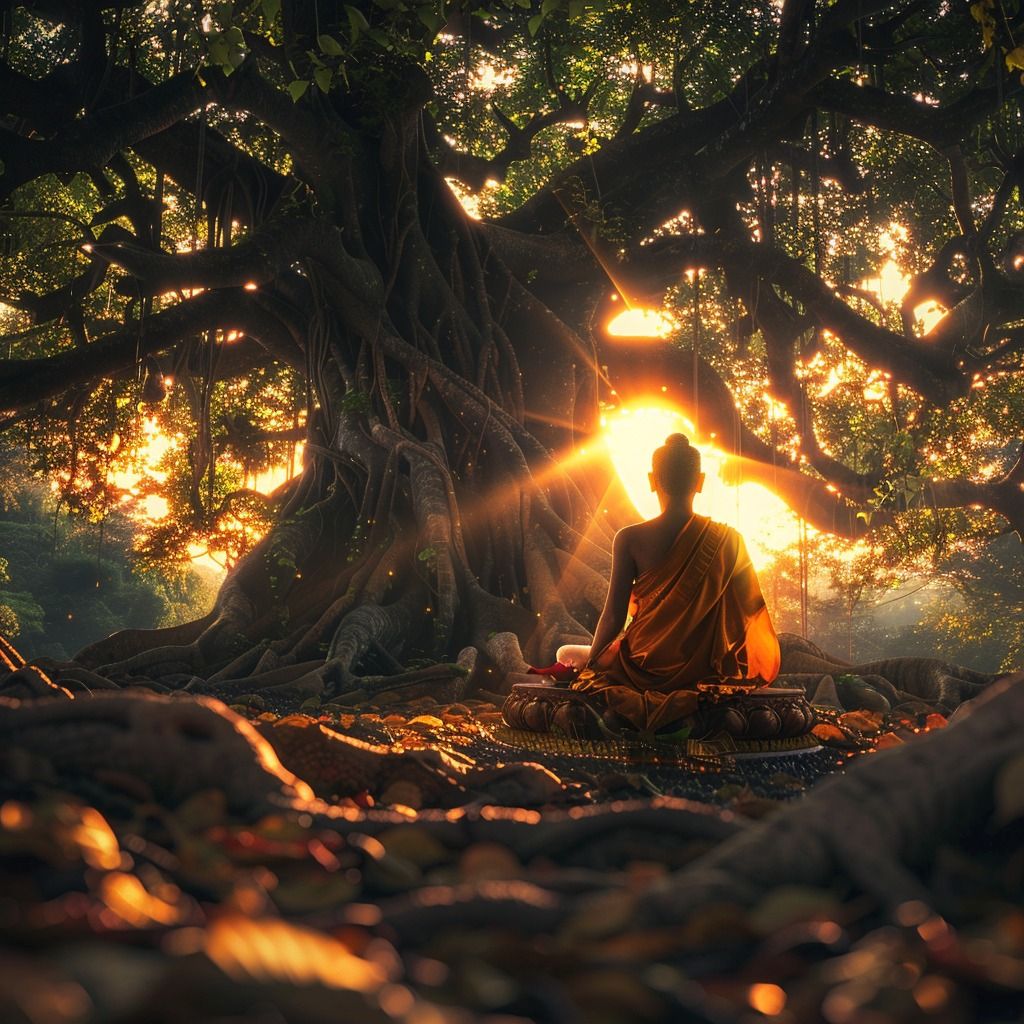 A person meditating in a serene temple